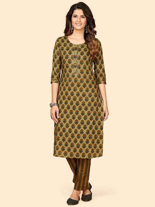 olive cotton kurta pant set - 18306151 - Very Small Image - 1