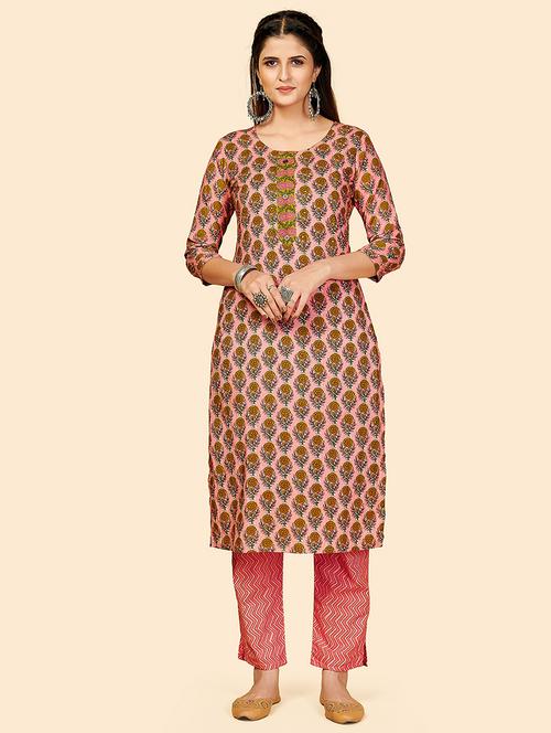 pink cotton kurta pant set - 18306163 - Very Small Image - 1