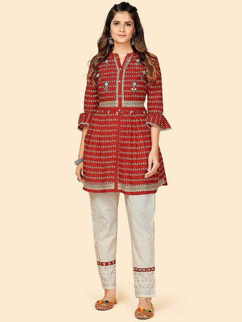 red cotton top pants set - 18306171 - Very Small Image - 1