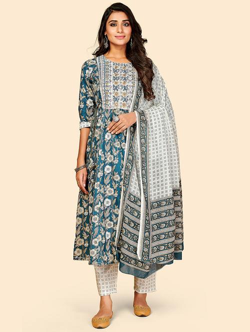 turquoise cotton suit set - 18306177 - Very Small Image - 1