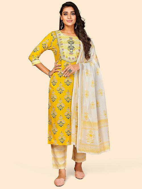 yellow cotton suit set - 18306179 - Very Small Image - 1