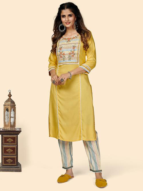 yellow cotton kurta pant set - 18306202 - Very Small Image - 1