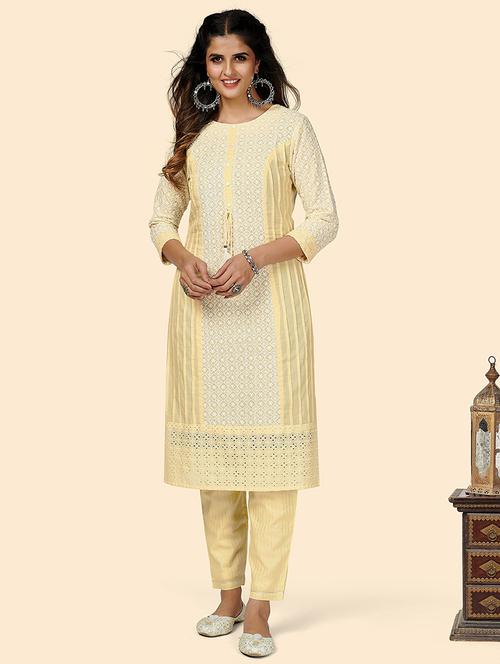 yellow cotton kurta pant set - 18306203 - Very Small Image - 1