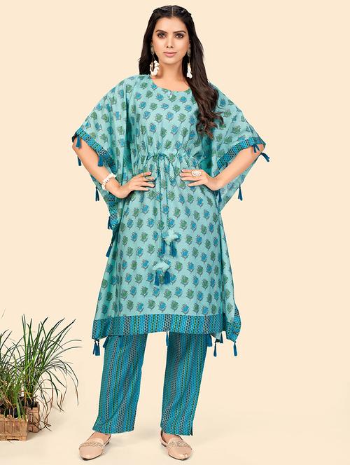 turquoise art silk kurta pant set - 18306229 - Very Small Image - 1