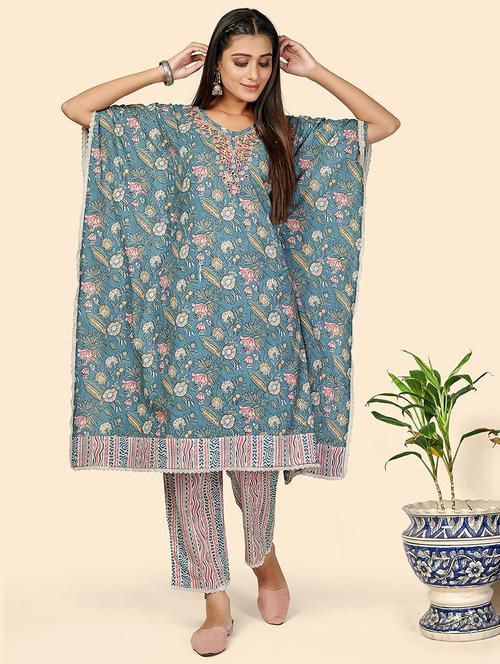 turquoise cotton kurta pant set - 18306269 - Very Small Image - 1
