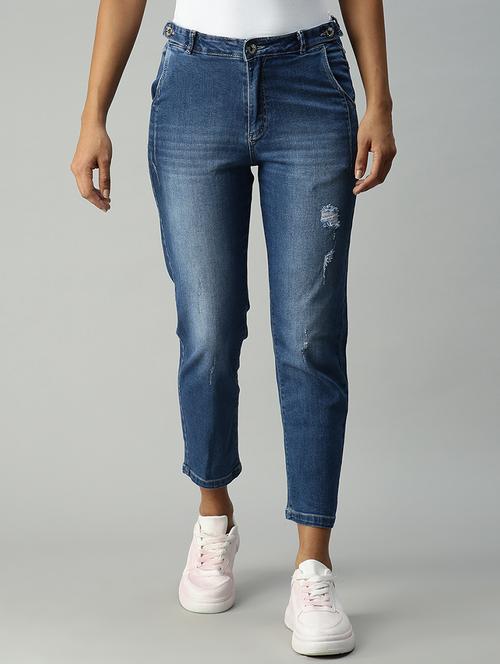 high rise distress wash denim jean - 18306591 - Very Small Image - 1