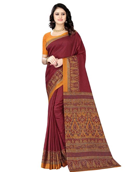 maroon printed tussar saree - 18306609 - Very Small Image - 1