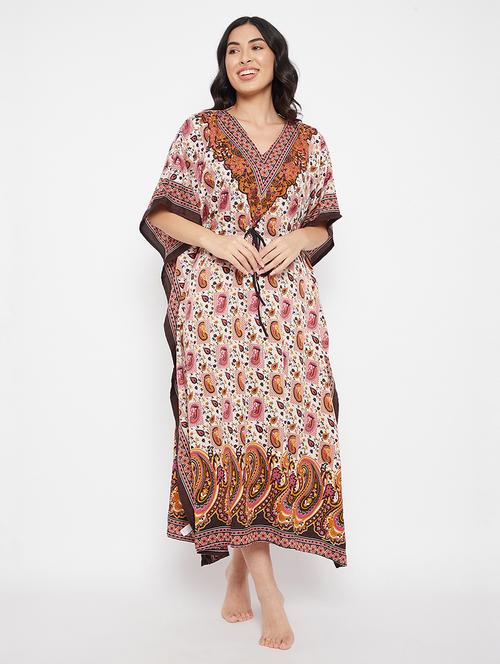 kimono-sleeved printed nighty - 18307411 - Very Small Image - 1