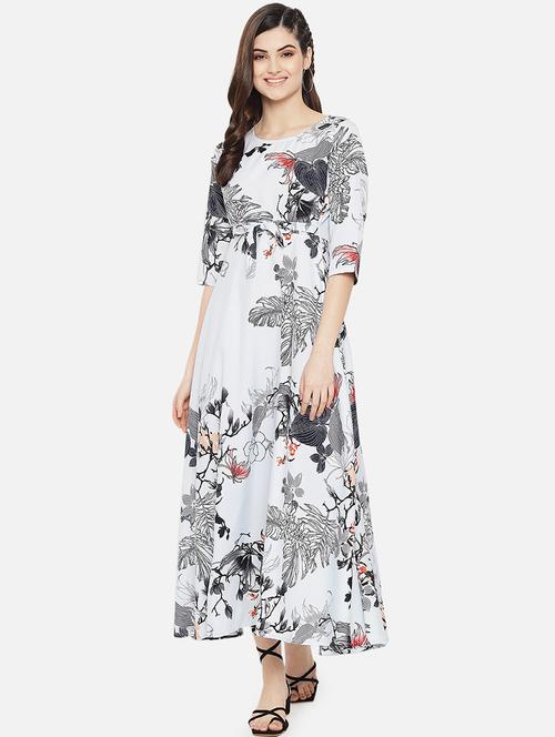 three-quarter-sleeved printed a-line maxi dress - 18307950 - Very Small Image - 1