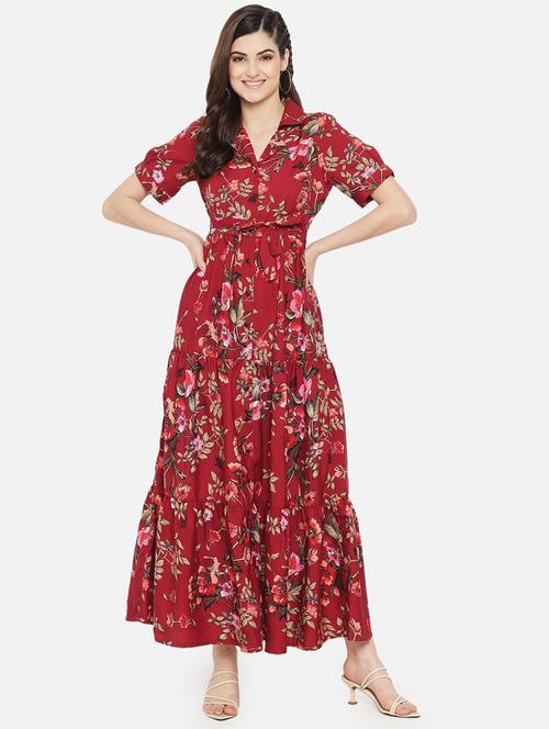 tie front floral tiered maxi dress - 18307968 - Very Small Image - 1