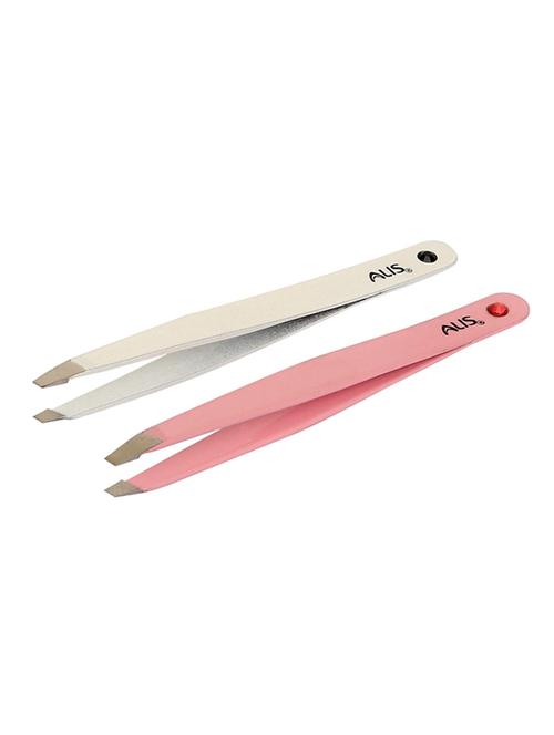 alis white & pink colour tweezer plucker set precision tweezers tool set of 2 pcs with travel case (pink & white) - 18308144 - Very Small Image - 1