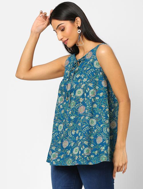 tie knot neck floral a line top - 18308219 - Very Small Image - 1