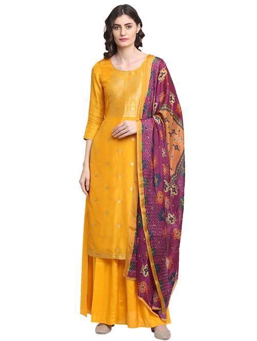yellow silk blend unstitched suit - 18308245 - Very Small Image - 1