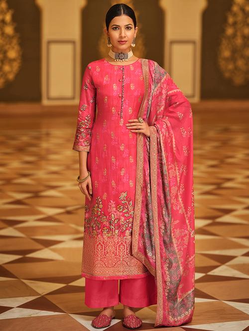 peach printed unstitched suit - 18308259 - Very Small Image - 1