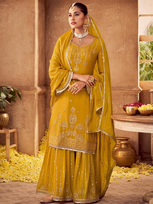 embroidered palazzo suit unstitched suit - 18308268 - Very Small Image - 1