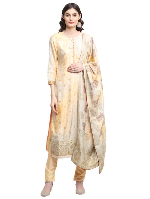 yellow silk blend unstitched suit - 18308294 - Very Small Image - 1