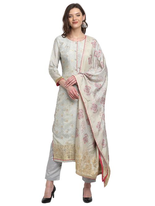sky blue silk blend unstitched suit - 18308295 - Very Small Image - 1