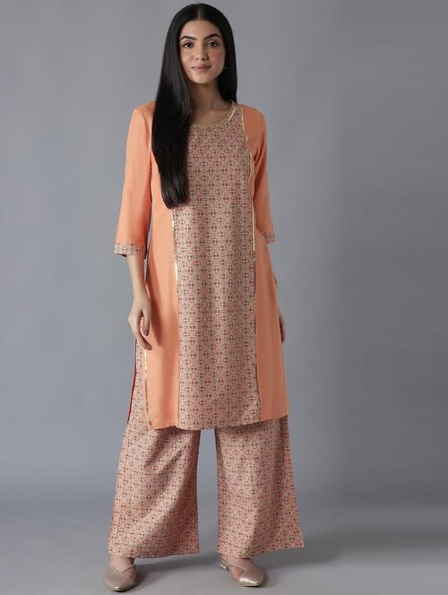 orange viscose kurta palazzo set - 18308336 - Very Small Image - 1