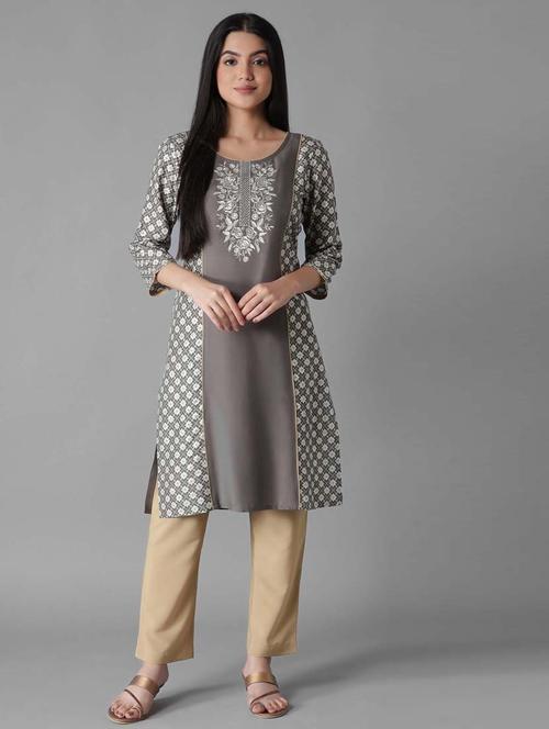grey modal kurta pant set - 18308395 - Very Small Image - 1