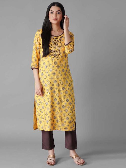 yellow modal kurta pant set - 18308402 - Very Small Image - 1
