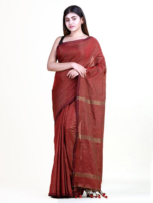 women's self design bronze colored saree with blouse - 18308442 - Very Small Image - 1