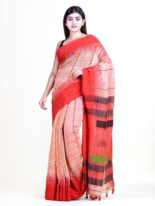 solid jamdani saree - 18308449 - Very Small Image - 1