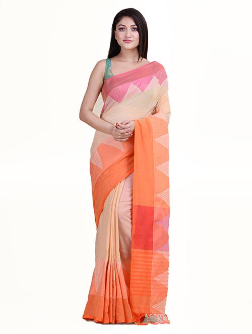 solid jamdani saree with blouse - 18308450 - Very Small Image - 1