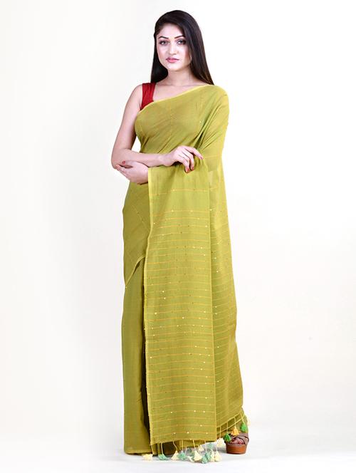 green cotton jamdani saree - 18308520 - Very Small Image - 1
