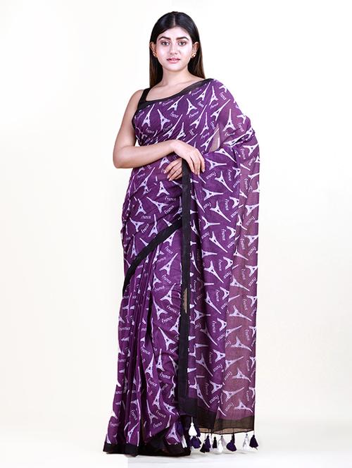 purple cotton jamdani saree - 18308523 - Very Small Image - 1
