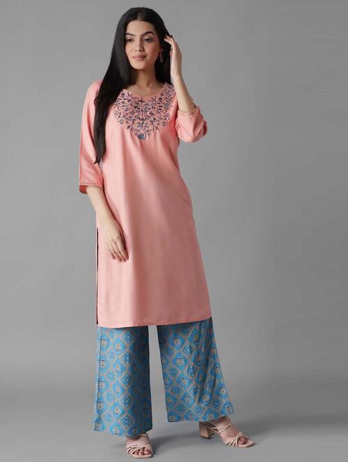 pink viscose kurta palazzo set - 18308537 - Very Small Image - 1