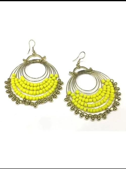 ladies brass earrings yellow color - 18308673 - Very Small Image - 1