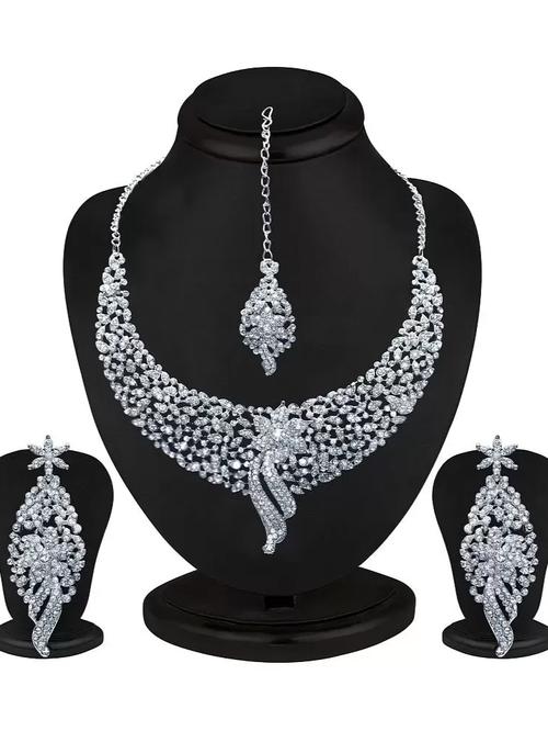 ladies metal necklace and earrings silver - 18308715 - Very Small Image - 1