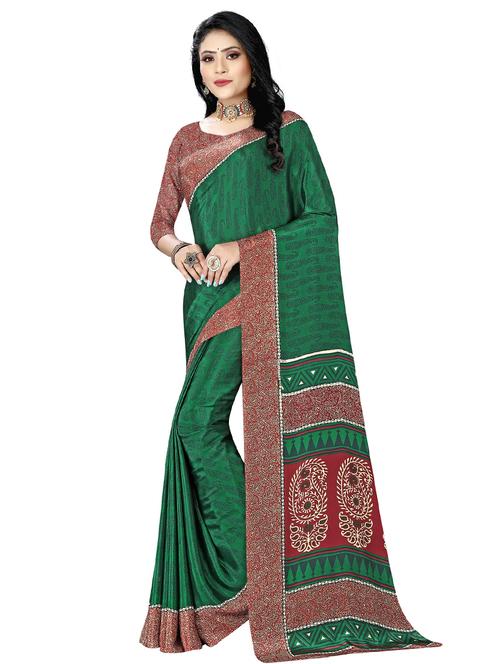 green printed saree with blouse - 18308848 - Very Small Image - 1