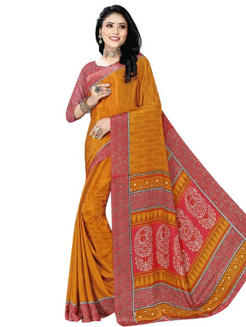 yellow printed saree with blouse - 18308852 - Very Small Image - 1