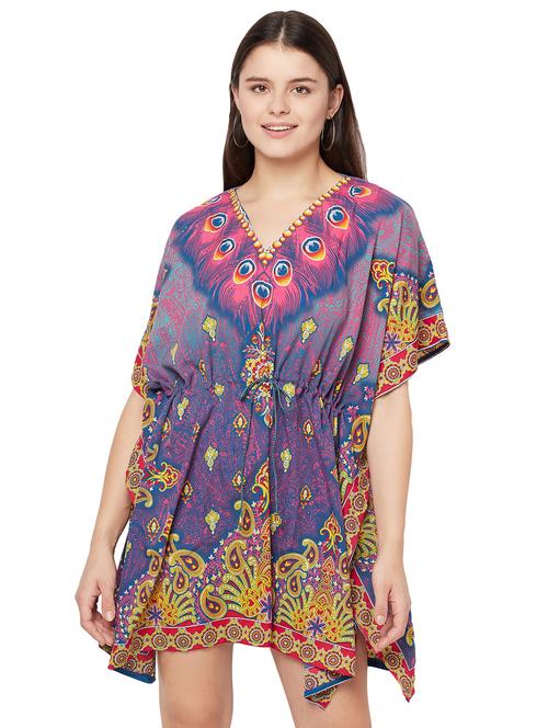 purple relaxed fit v neck printed kaftan dress - 18308884 - Very Small Image - 1