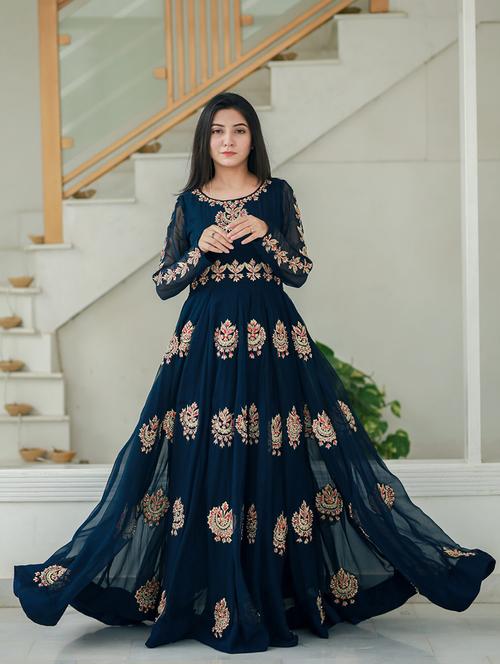 teal embroidered anarkali ethnic dress - 18309107 - Very Small Image - 1