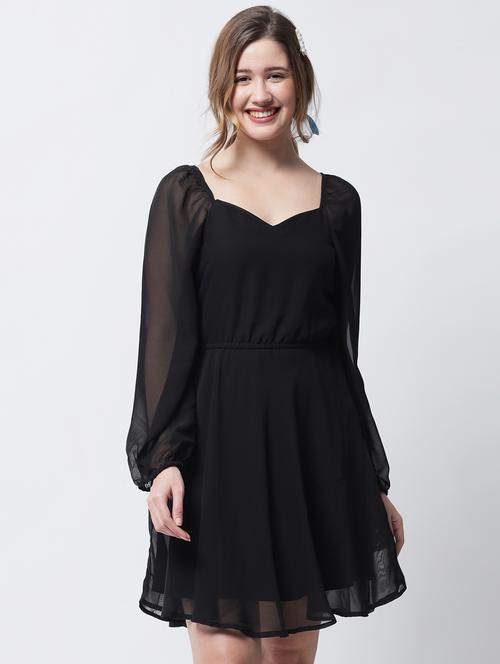 long sleeve solid a-line dress - 18309292 - Very Small Image - 1