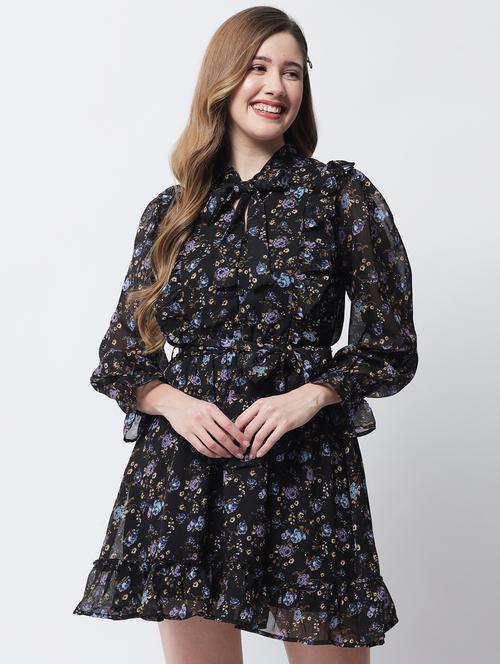 long sleeve printed a-line dress - 18309296 - Very Small Image - 1