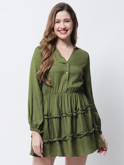 long sleeve solid a-line dress - 18309305 - Very Small Image - 1