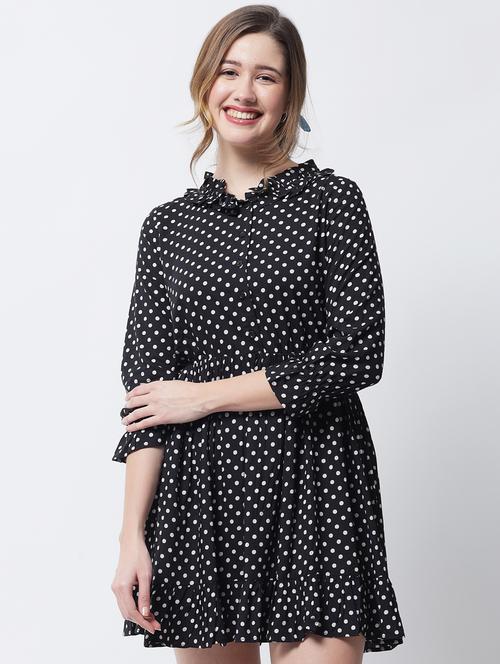 long sleeve polka dots a-line dress - 18309314 - Very Small Image - 1