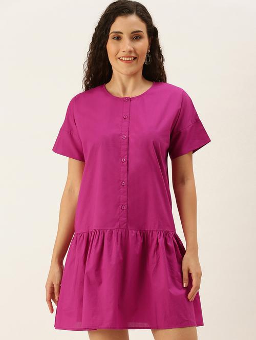 short sleeve solid a-line dress - 18309317 - Very Small Image - 1