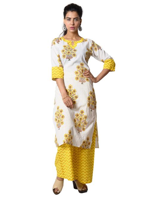 yellow cotton kurta palazzo set - 18309382 - Very Small Image - 1