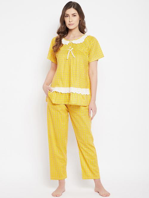 round neck checkered nightwear pyjama set - 18309605 - Very Small Image - 1