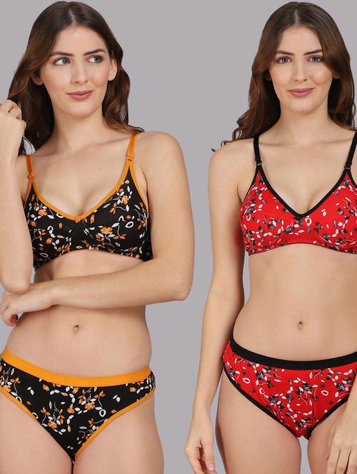 pack of 2 floral bra & panty set - 18309805 - Very Small Image - 1