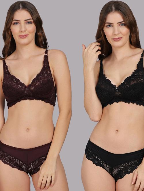pack of 2 solid bra & panty set - 18309808 - Very Small Image - 1