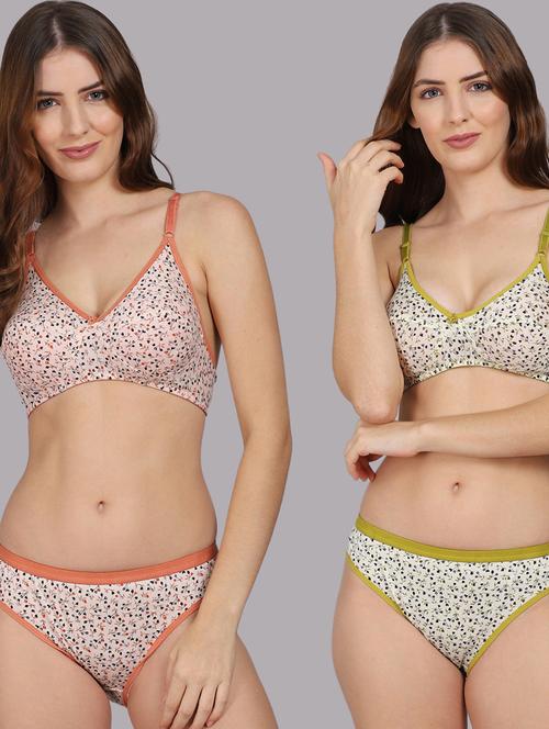 pack of 2 floral bra & panty set - 18309814 - Very Small Image - 1