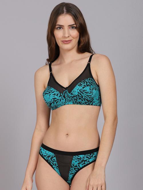 green printed bra & panty set - 18309832 - Very Small Image - 1