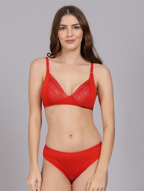 red solid bra & panty set - 18309836 - Very Small Image - 1