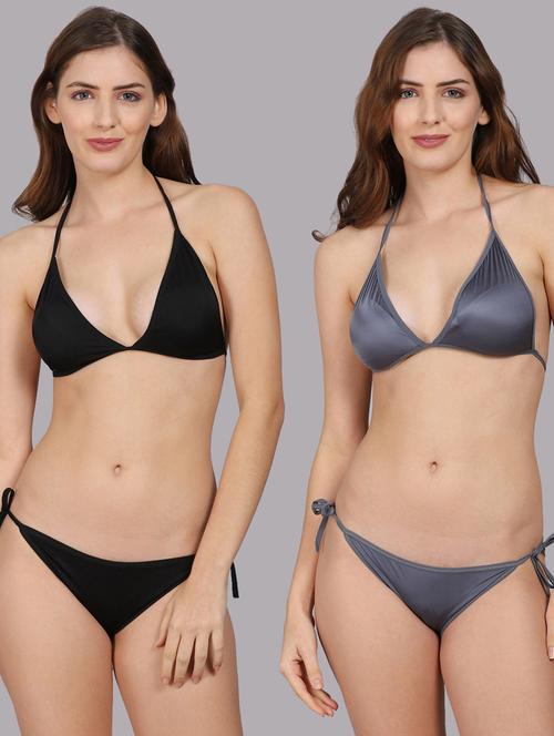 pack of 2 solid bra & panty set - 18309871 - Very Small Image - 1