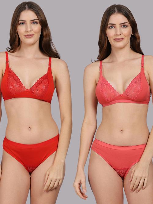 pack of 2 solid bra & panty set - 18309907 - Very Small Image - 1